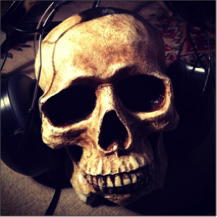 A skull with headphones
